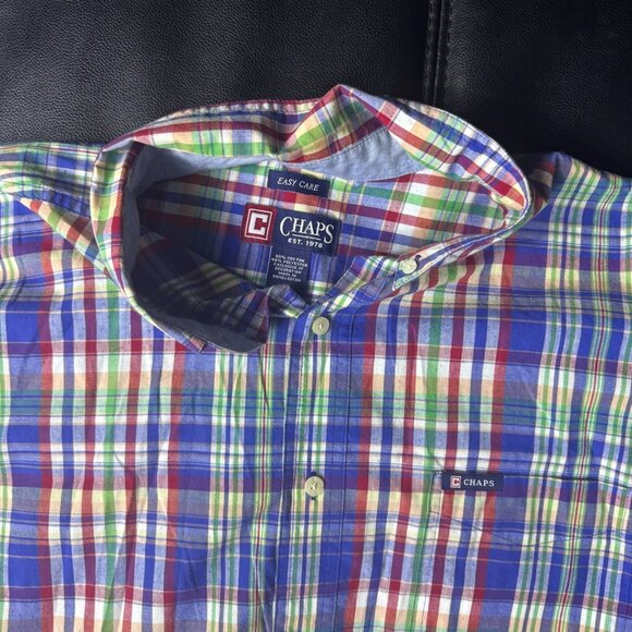 Chaps Men's Button-Up Shirt Multicolor Plaid Collared Short Sleeve Easy Care XL - Picture 3 of 13